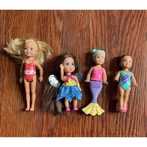 Lot 3 Mattel Barbie's Little Sister Chelsea Kelly Dolls In Swimsuits +1 Mermaid